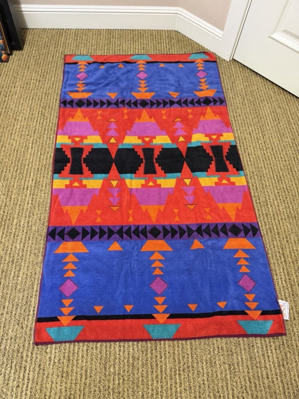 Pair Of Vintage Royal Terry Beach Towels Green Geometric Tropical